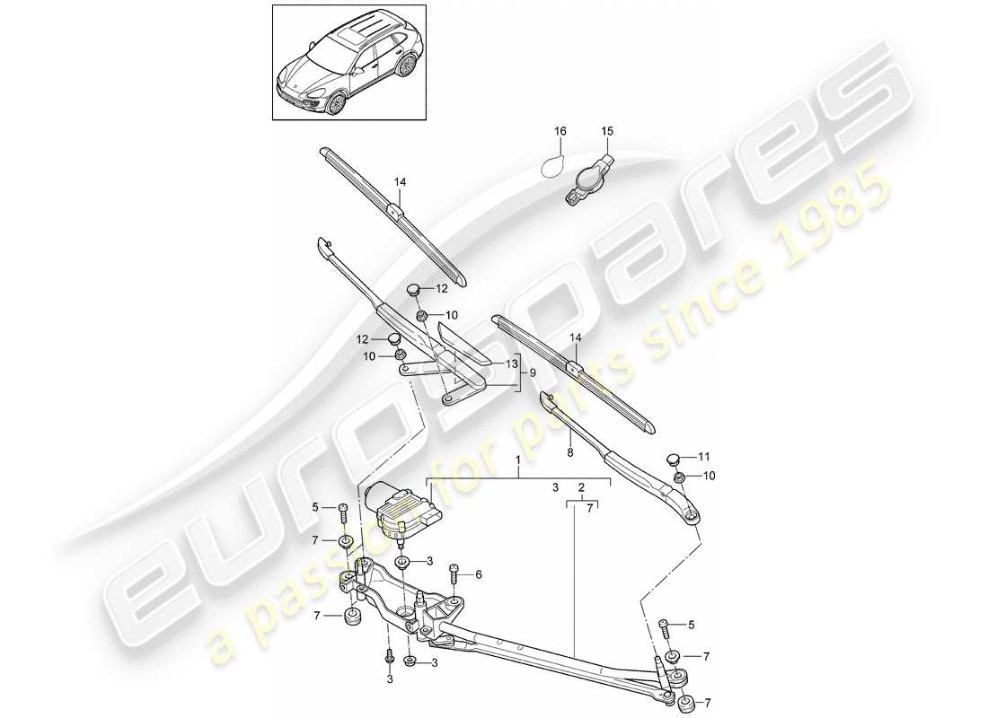 Porsche Cayenne E2 (2012) WINDSHIELD WIPER SYSTEM COMPL. Part Diagram