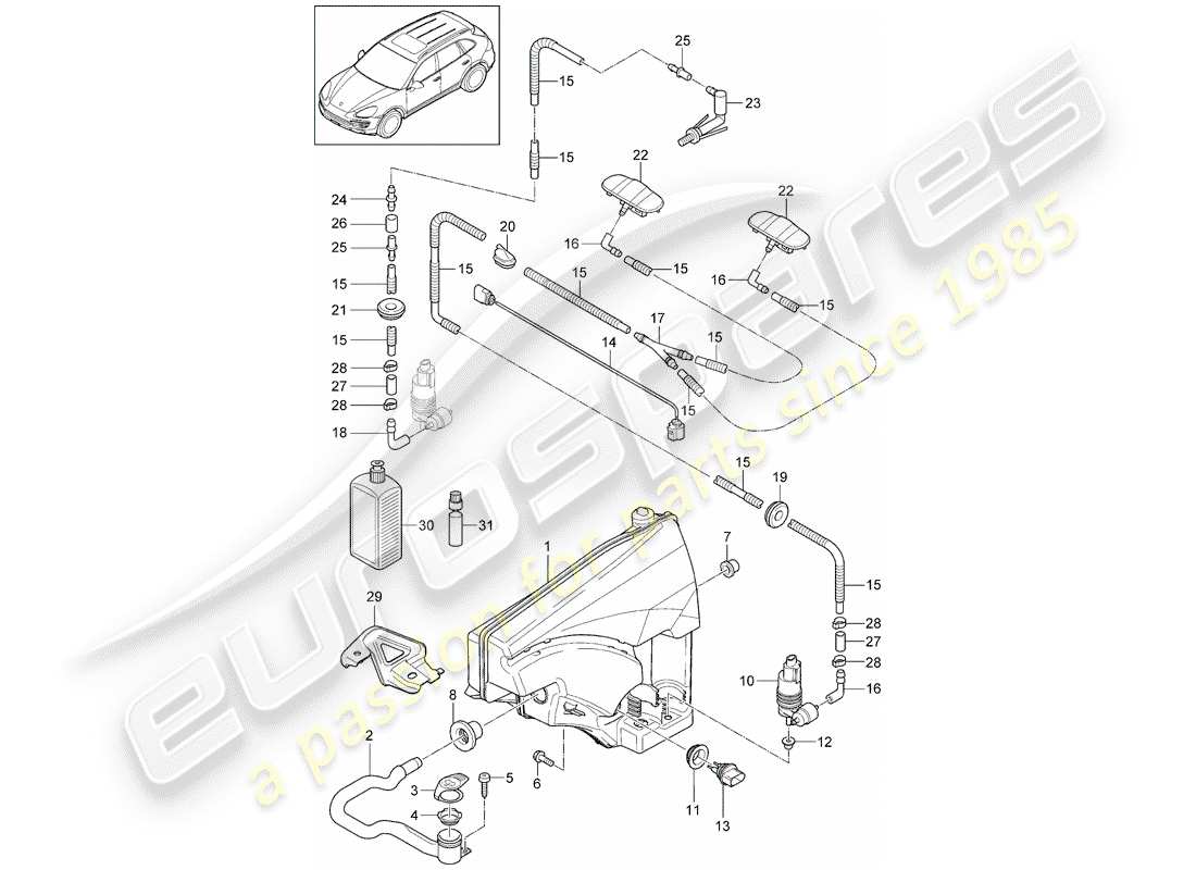 Porsche Cayenne E2 (2012) windshield washer unit Part Diagram