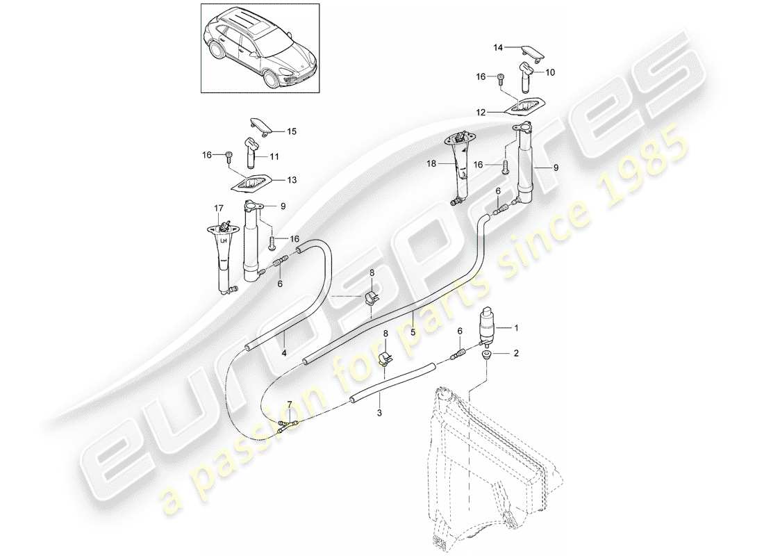 Porsche Cayenne E2 (2012) HEADLIGHT WASHER SYSTEM Part Diagram