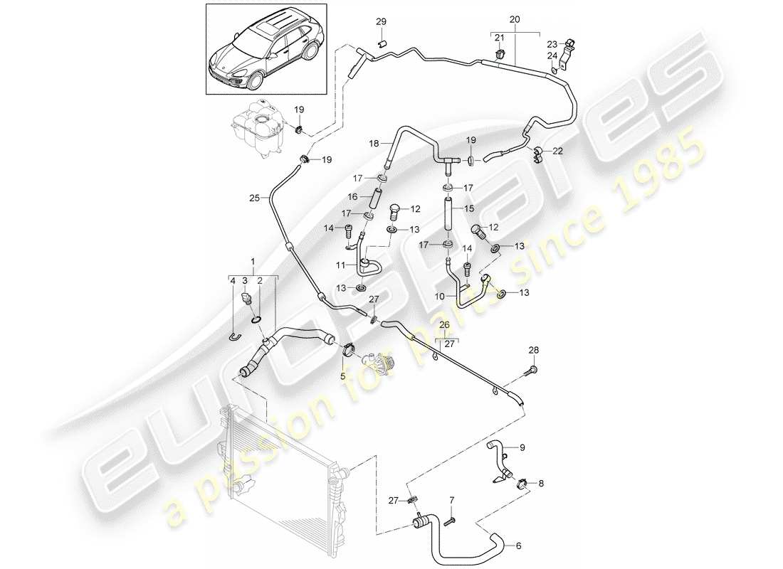 Porsche Cayenne E2 (2013) water cooling 4 Part Diagram