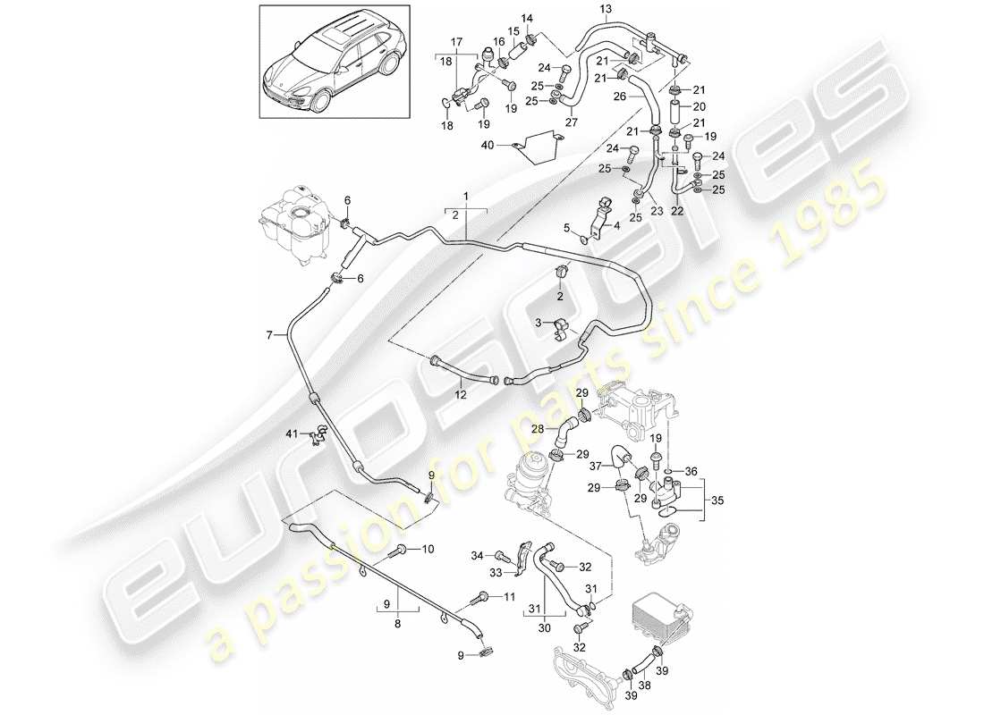 Porsche Cayenne E2 (2013) water cooling Part Diagram