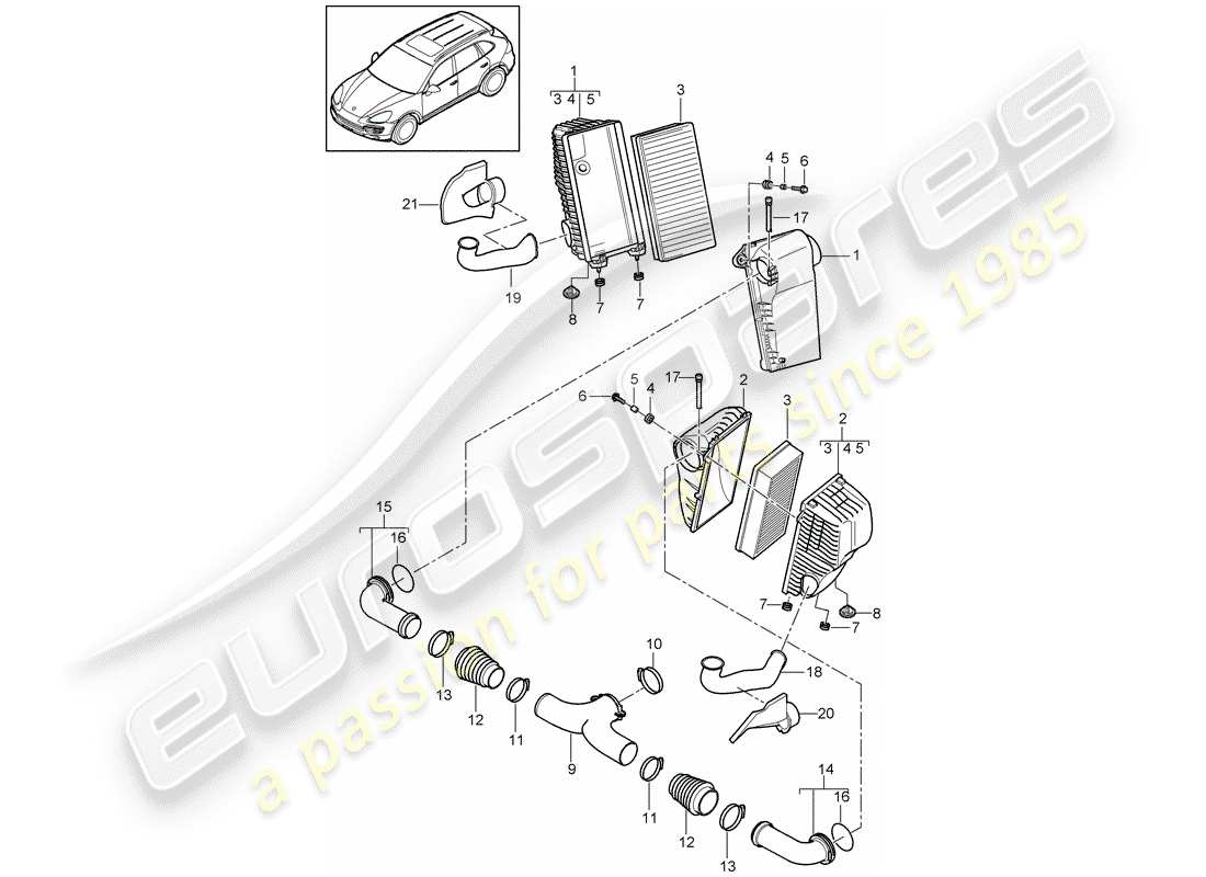 Porsche Cayenne E2 (2013) air cleaner with connecting Part Diagram