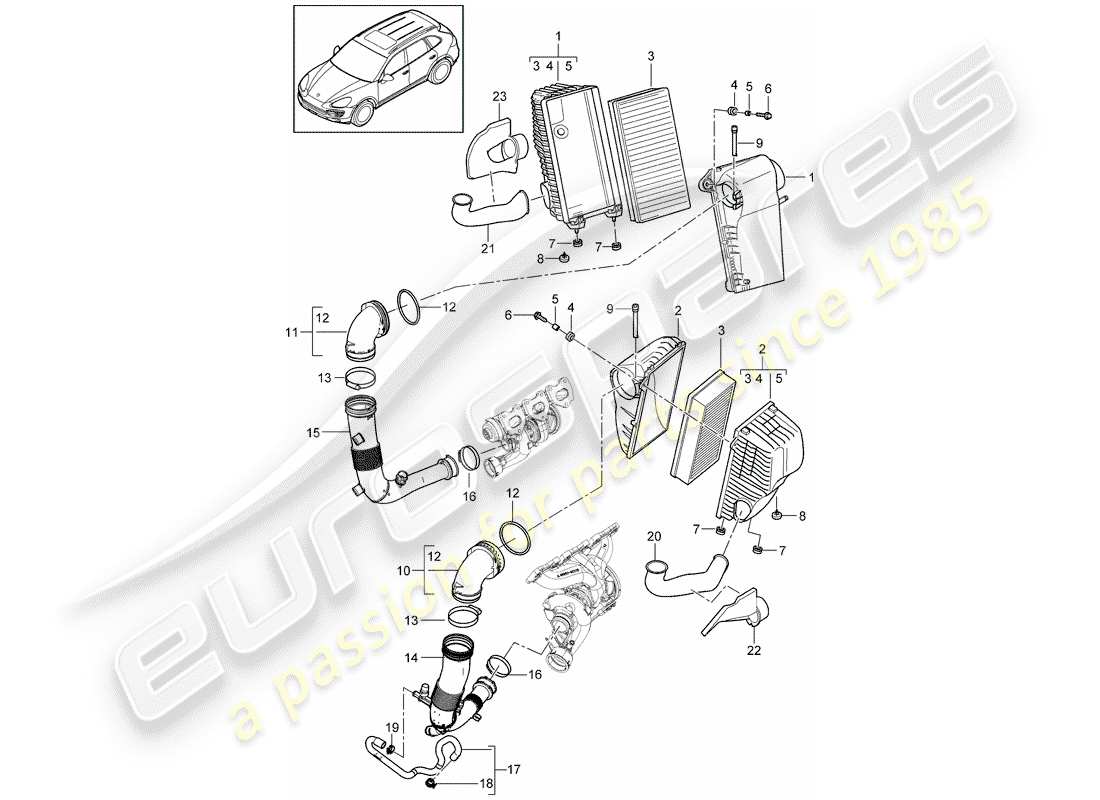Porsche Cayenne E2 (2013) air cleaner with connecting Part Diagram