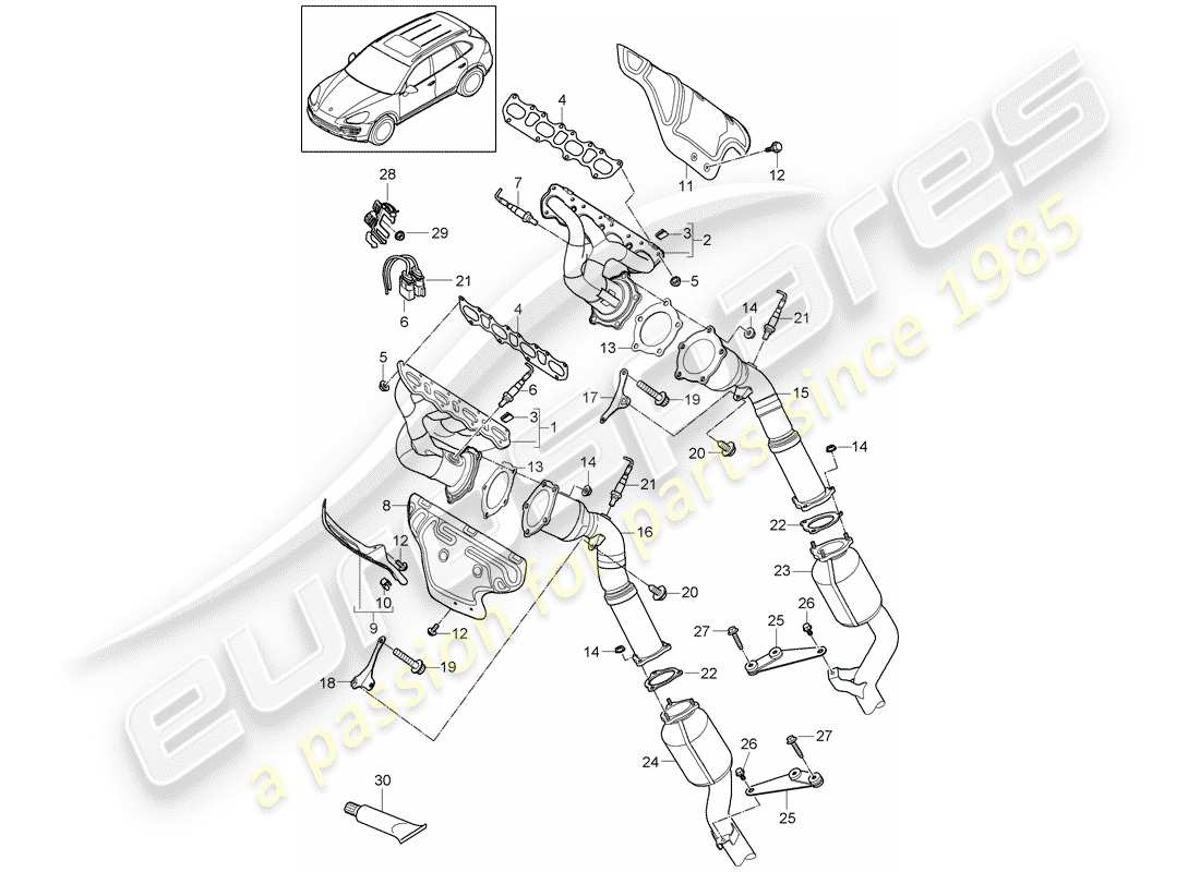 Porsche Cayenne E2 (2013) Exhaust System Part Diagram