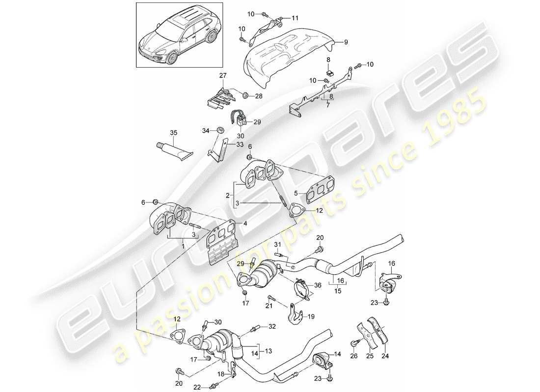 Porsche Cayenne E2 (2013) Exhaust System Part Diagram