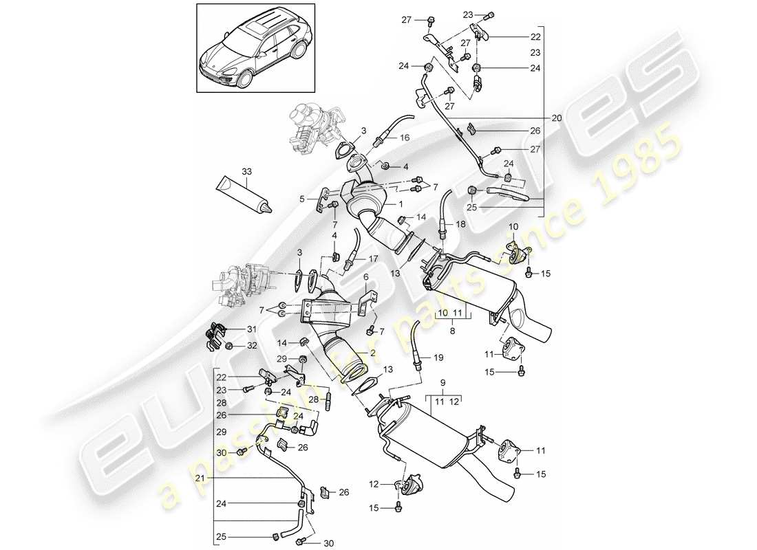 Porsche Cayenne E2 (2013) Exhaust System Part Diagram