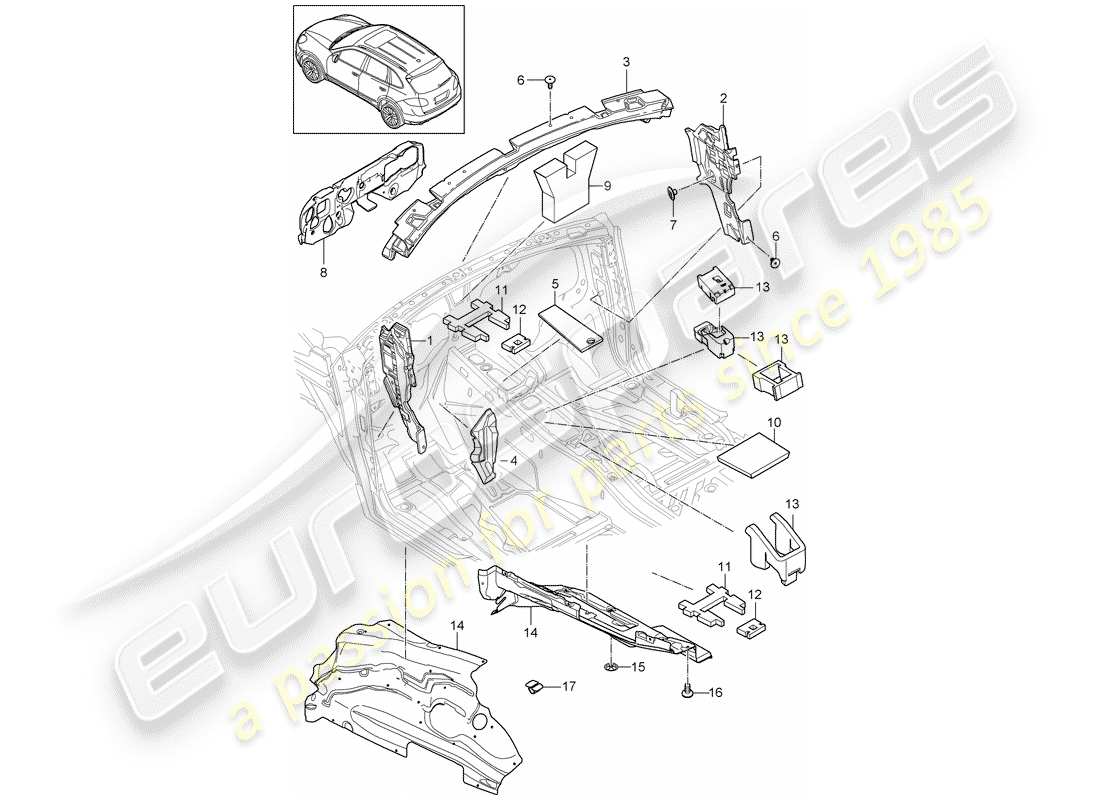Porsche Cayenne E2 (2013) sound absorber Part Diagram