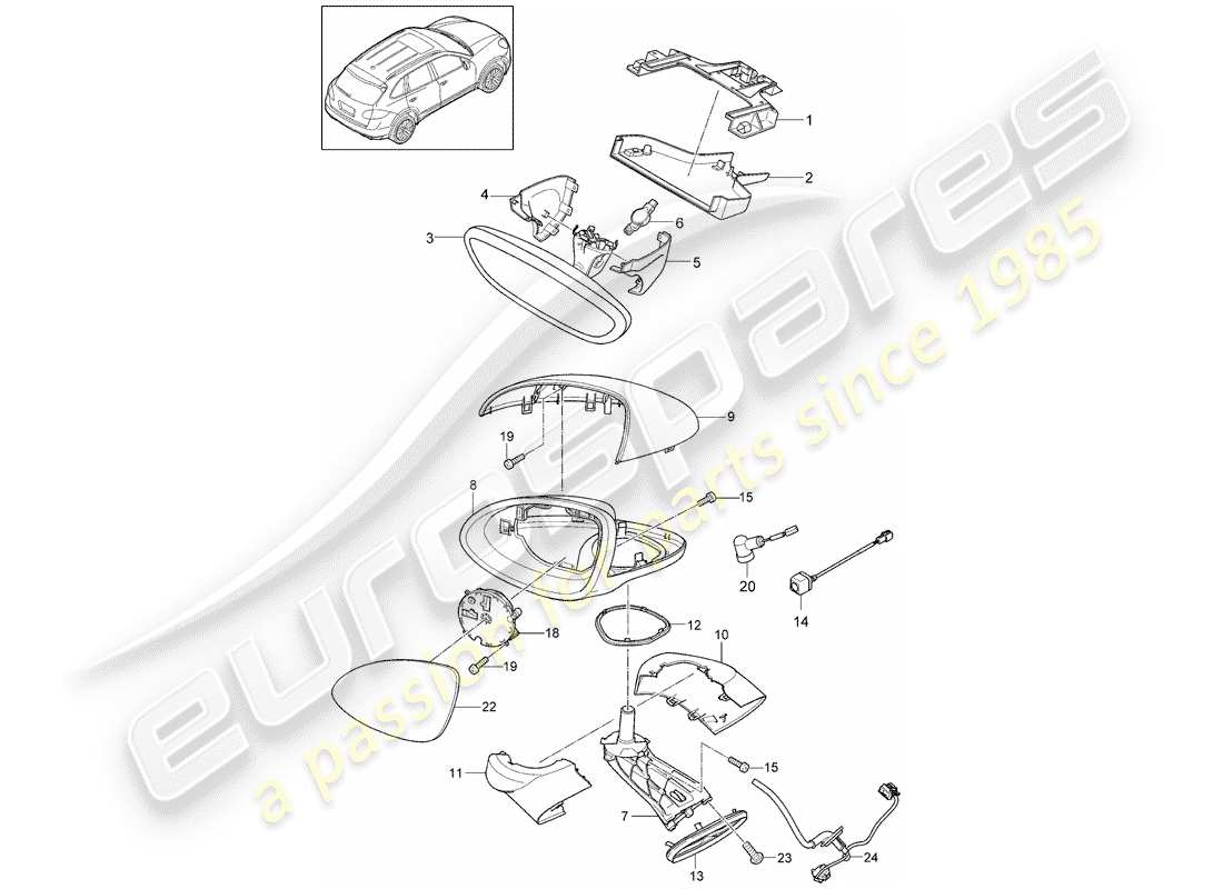 Porsche Cayenne E2 (2013) rear view mirror inner Part Diagram