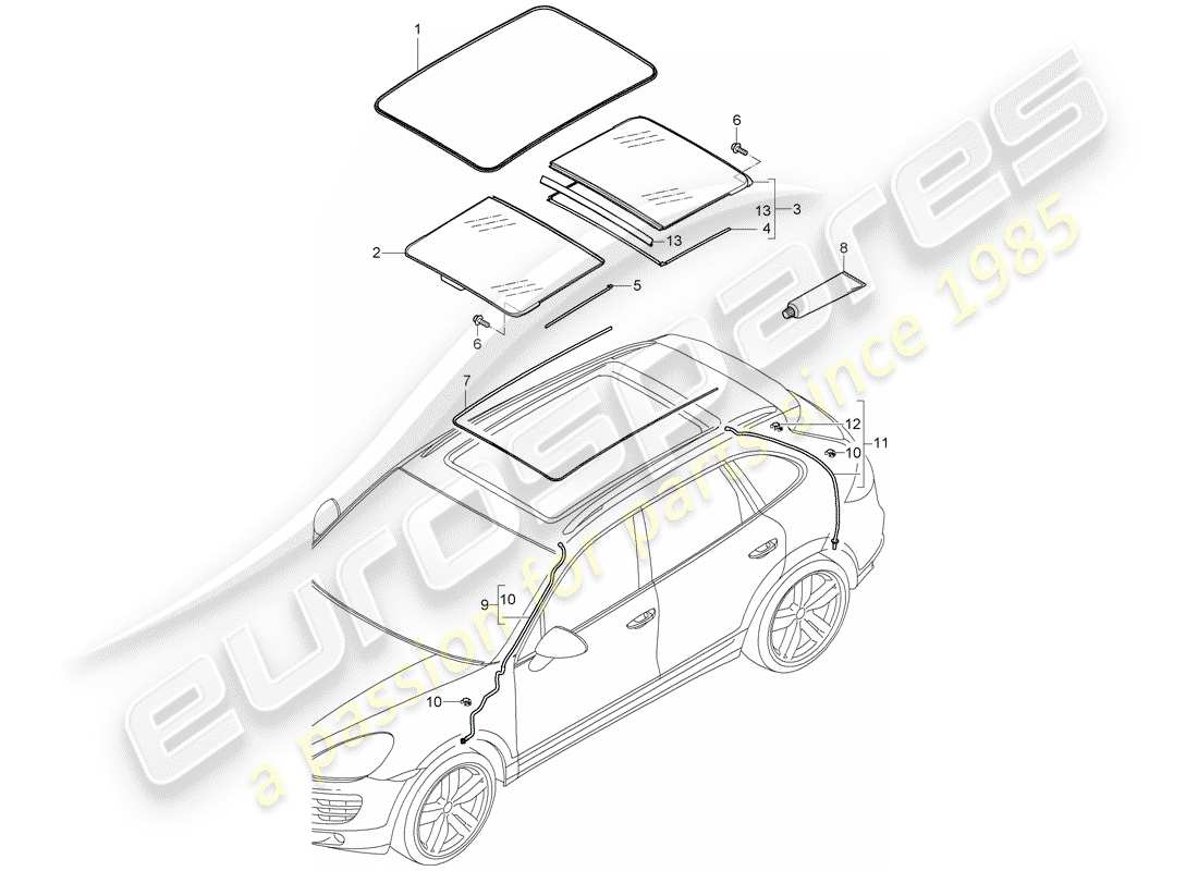 Porsche Cayenne E2 (2013) glass roof Part Diagram