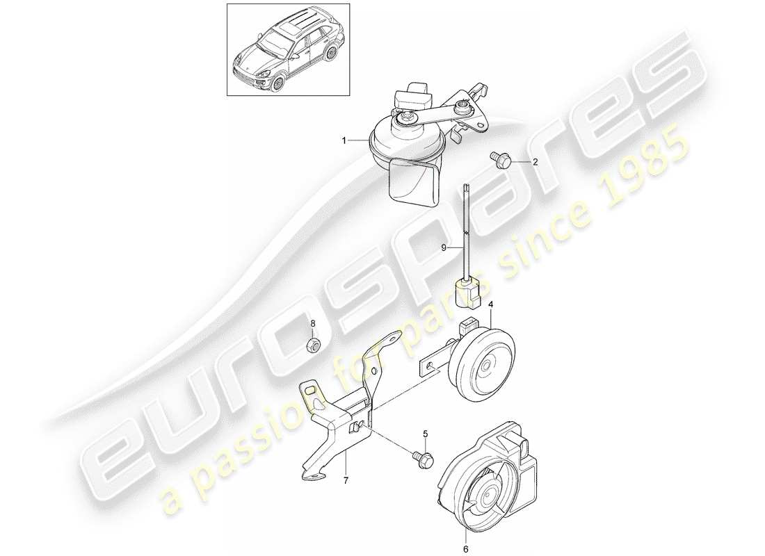 Porsche Cayenne E2 (2013) fanfare horn Part Diagram