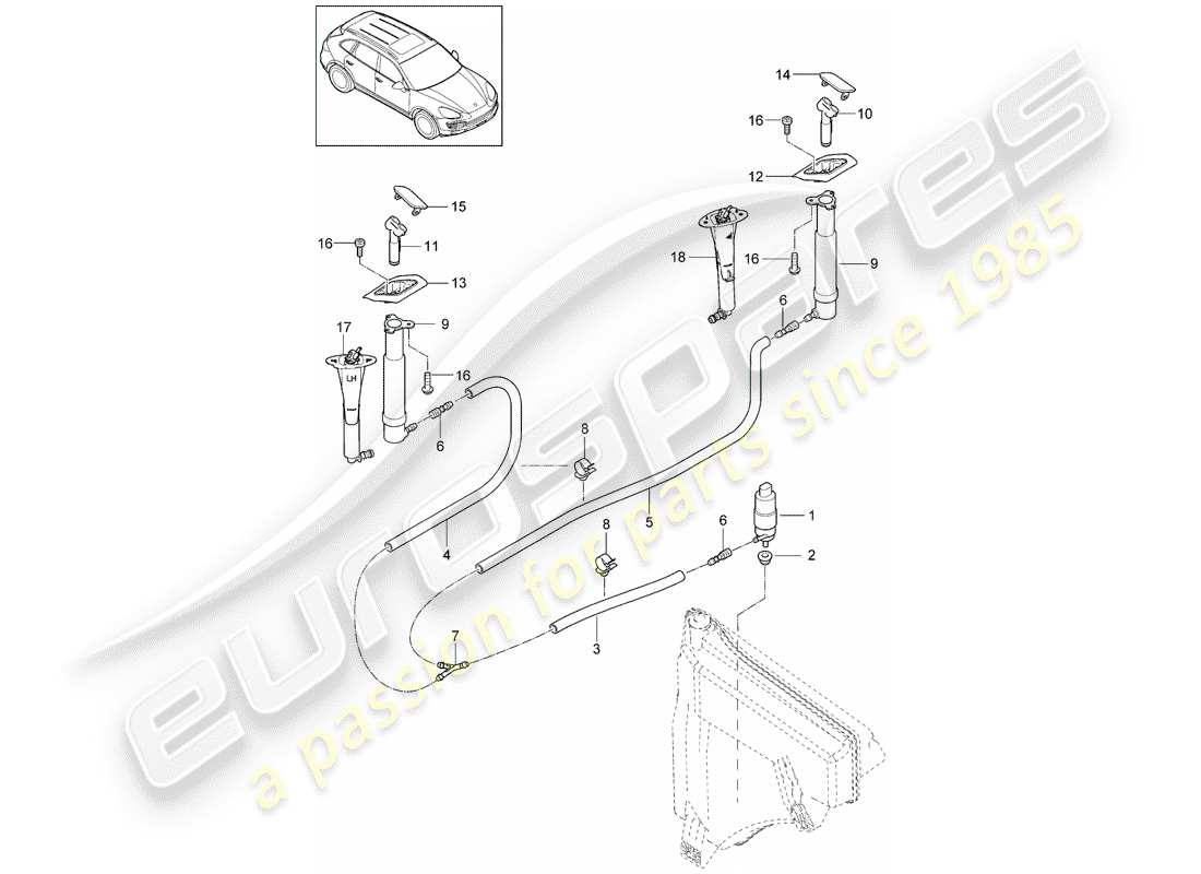Porsche Cayenne E2 (2013) HEADLIGHT WASHER SYSTEM Part Diagram