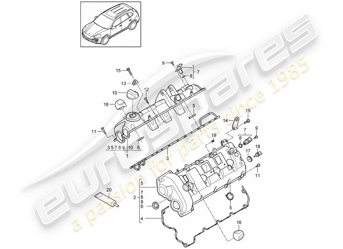 Porsche Cayenne E2 (2015) valve cover Part Diagram