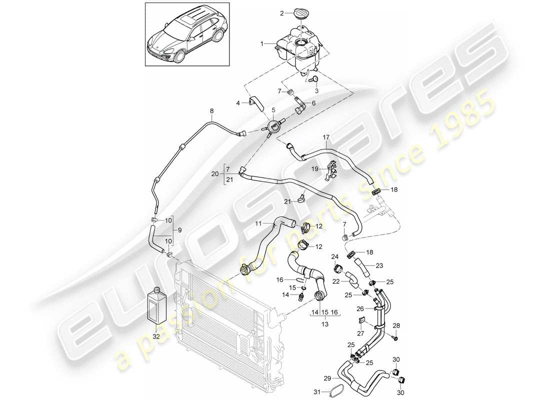 Porsche Cayenne E2 (2015) water cooling Part Diagram