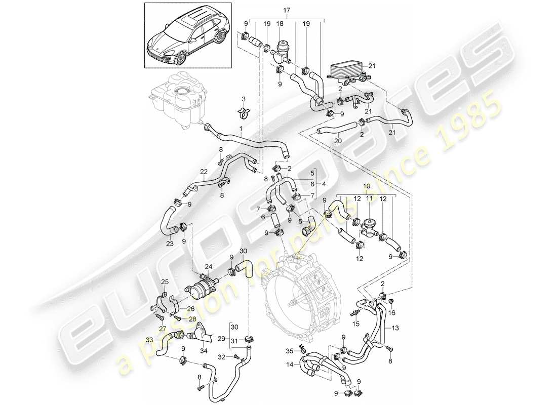 Porsche Cayenne E2 (2015) water cooling 4 Part Diagram