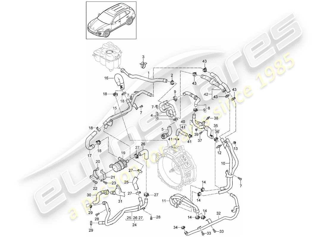 Porsche Cayenne E2 (2015) water cooling 4 Part Diagram
