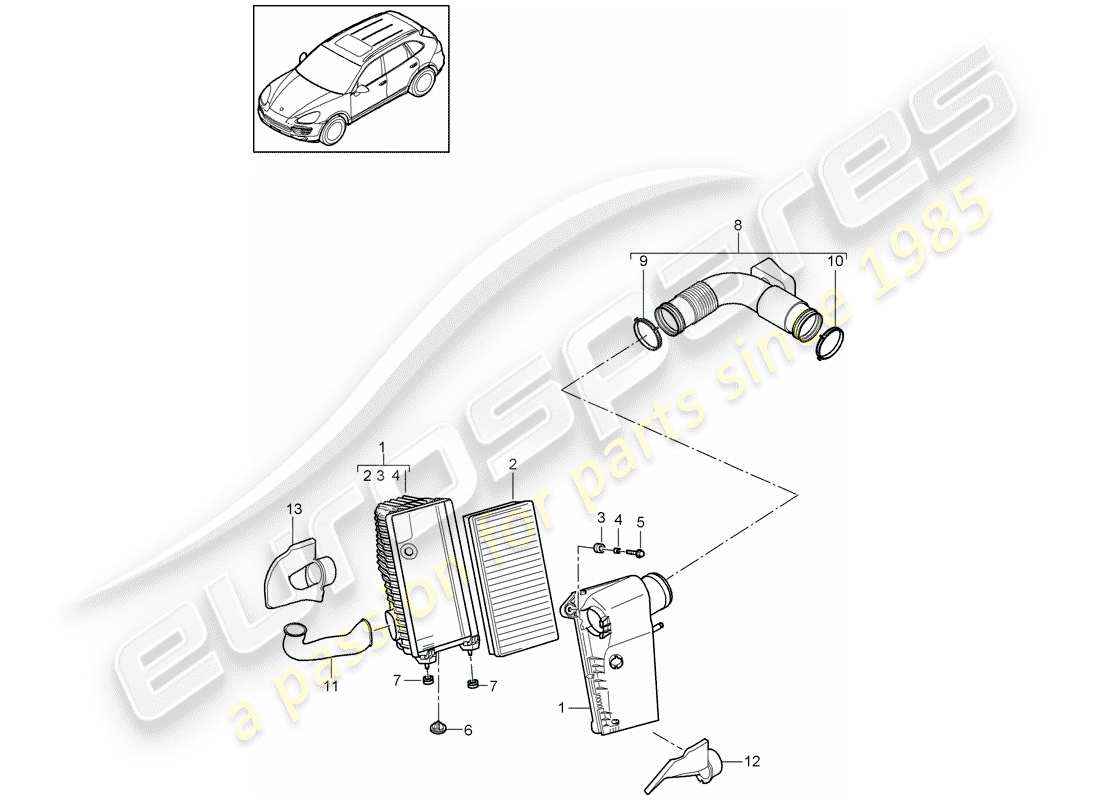 Porsche Cayenne E2 (2015) air cleaner with connecting Part Diagram