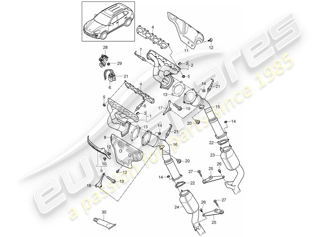 Porsche Cayenne E2 (2015) Exhaust System Parts Diagram