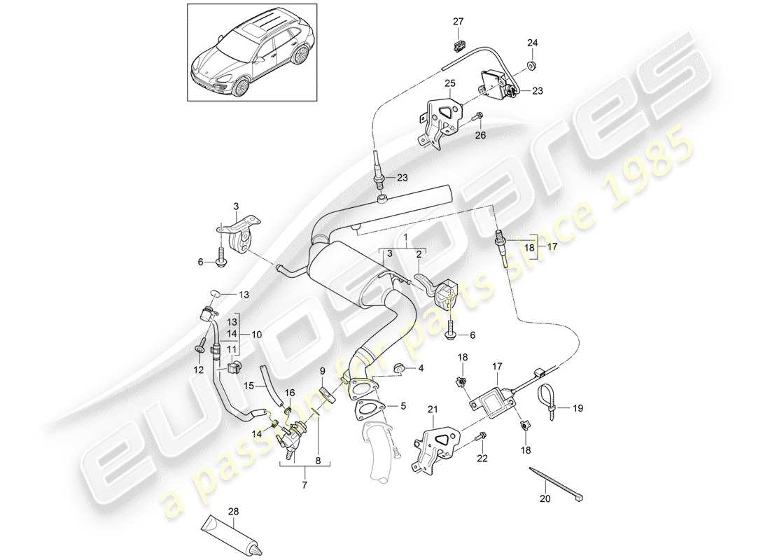 Porsche Cayenne E2 (2015) Exhaust System Part Diagram