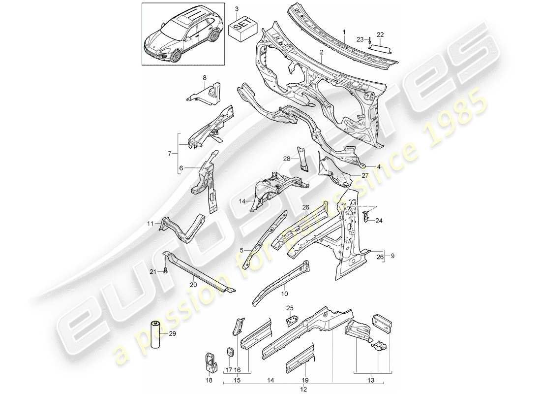 Porsche Cayenne E2 (2015) front end Part Diagram