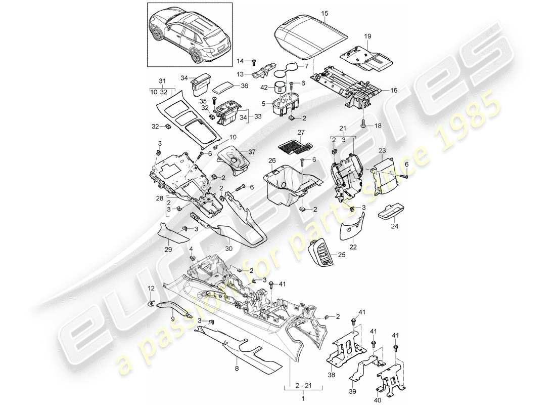 Porsche Cayenne E2 (2015) CENTER CONSOLE Part Diagram