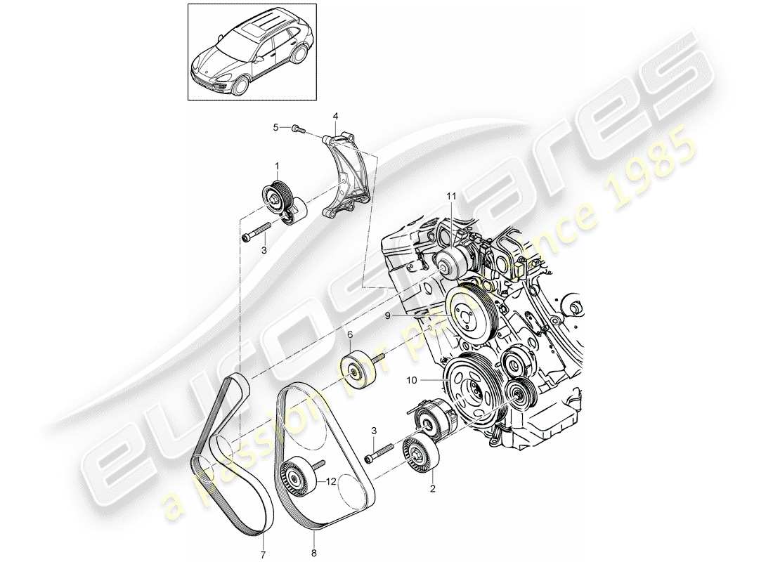 Porsche Cayenne E2 (2017) belt tensioning damper Part Diagram
