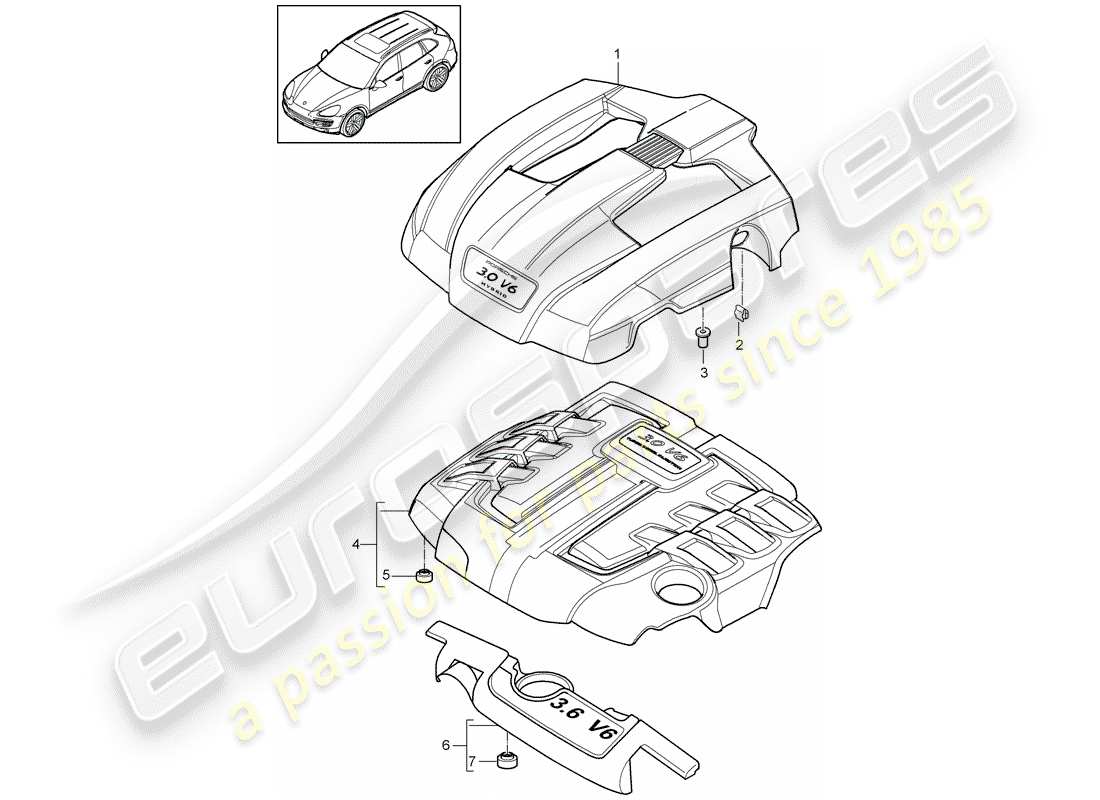 Porsche Cayenne E2 (2017) ENGINE COVER Part Diagram