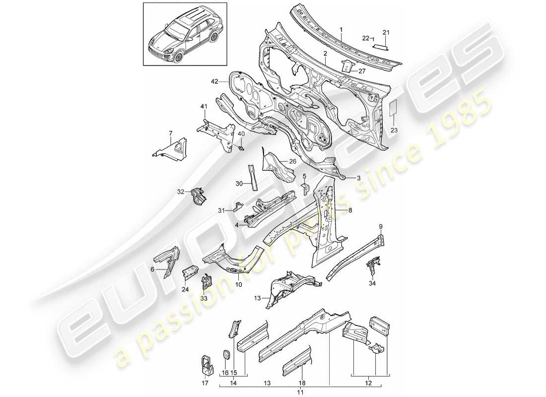 Porsche Cayenne E2 (2017) front end Part Diagram