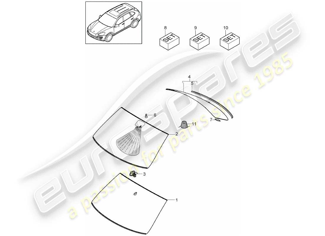 Porsche Cayenne E2 (2017) WINDOW GLASSES Part Diagram