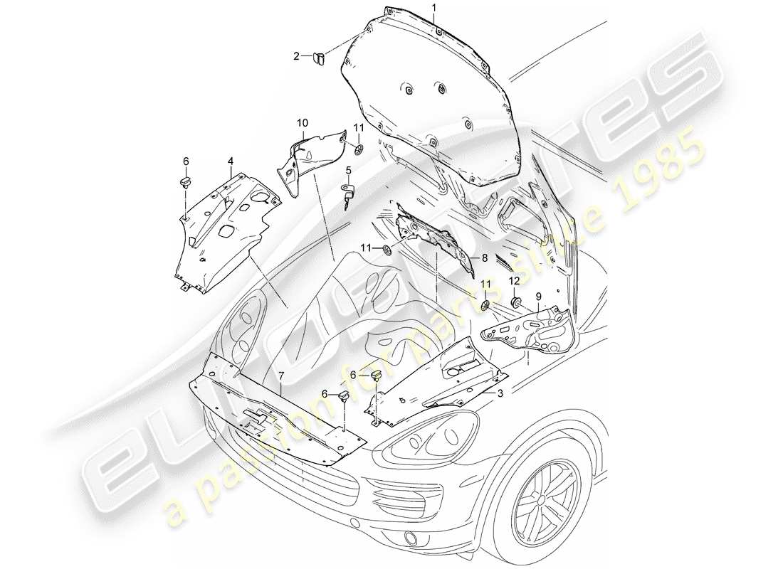 Porsche Cayenne E2 (2017) sound absorber Part Diagram