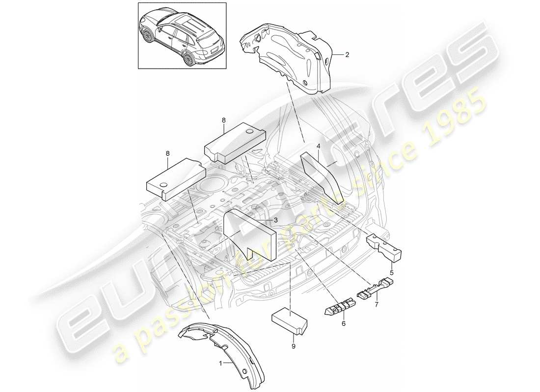 Porsche Cayenne E2 (2017) sound absorber Part Diagram