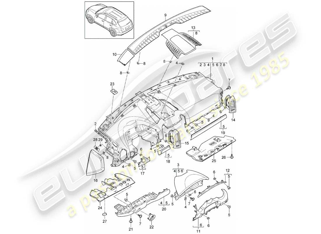 Porsche Cayenne E2 (2017) dash panel trim Part Diagram
