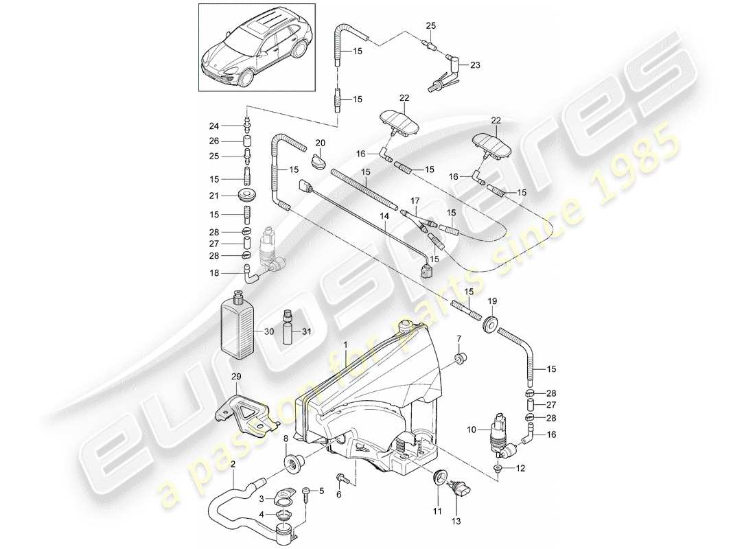 Porsche Cayenne E2 (2017) windshield washer unit Part Diagram