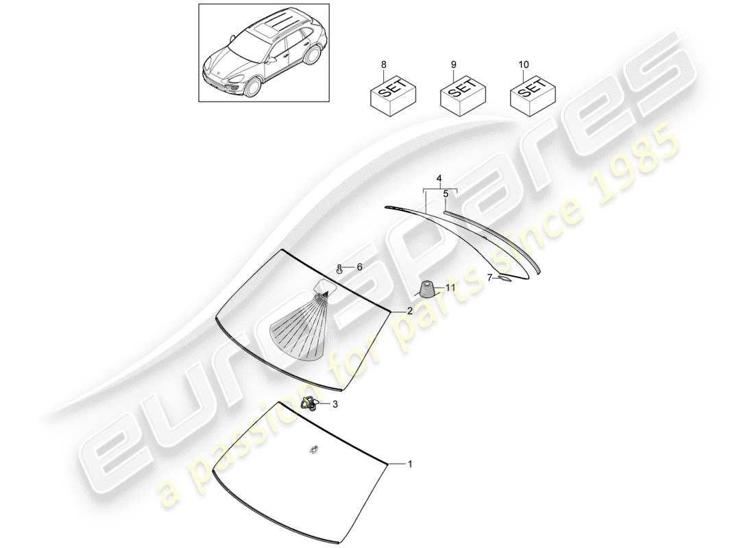 Porsche Cayenne E2 (2018) WINDOW GLASSES Part Diagram