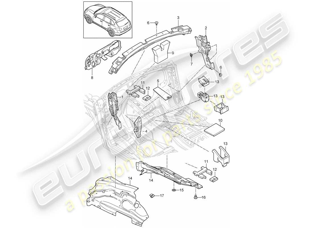 Porsche Cayenne E2 (2018) sound absorber Part Diagram