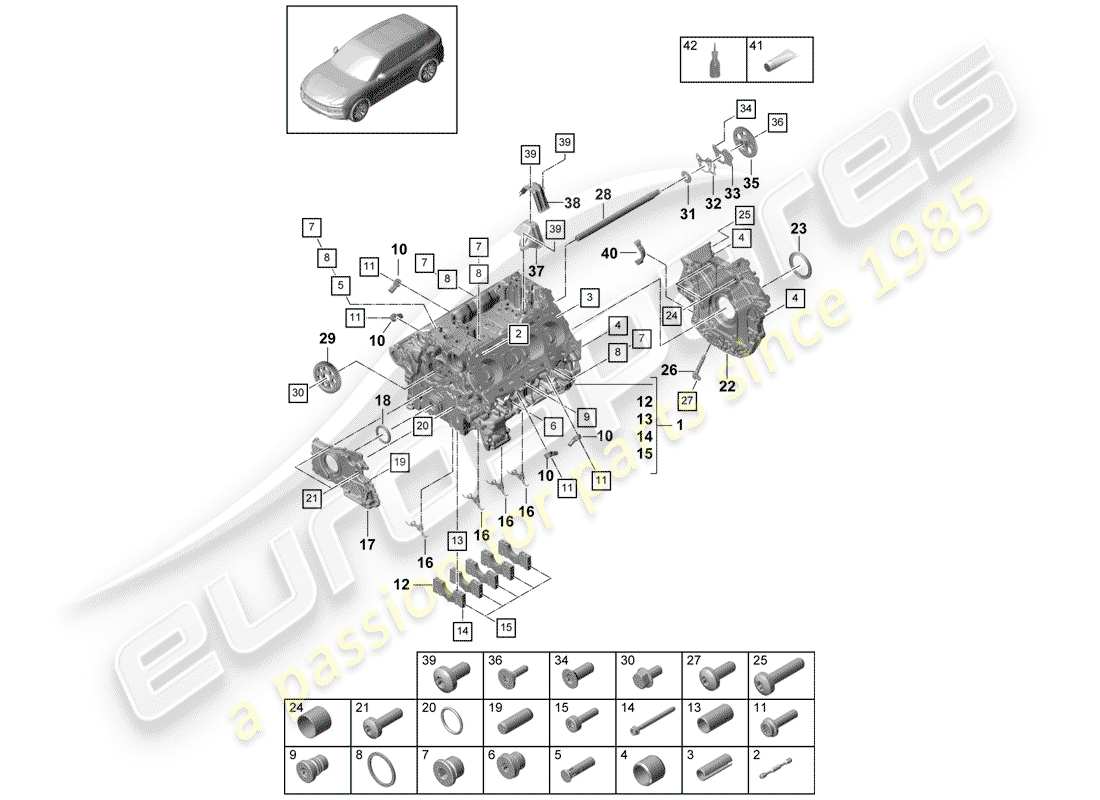 Porsche Cayenne E3 (2018) crankcase Parts Diagram