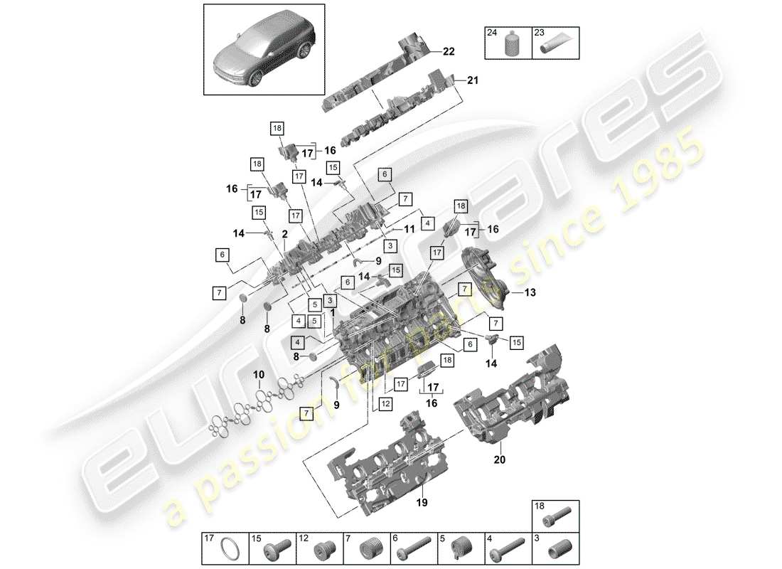 Porsche Cayenne E3 (2018) cylinder head cover Parts Diagram