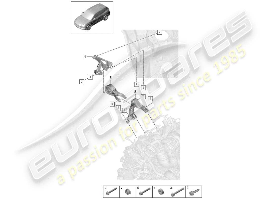 Porsche Cayenne E3 (2018) ENGINE LIFTING TACKLE Parts Diagram