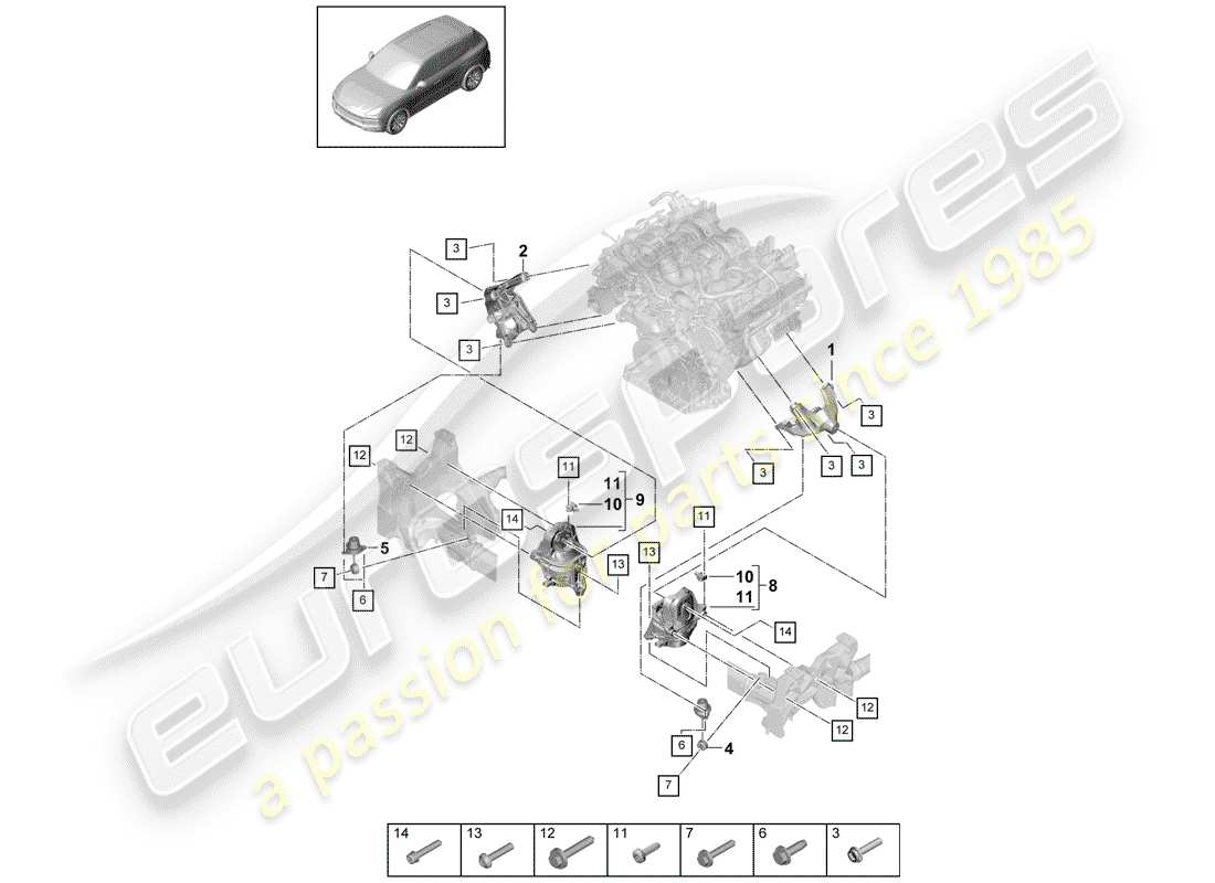 Porsche Cayenne E3 (2018) ENGINE LIFTING TACKLE Parts Diagram