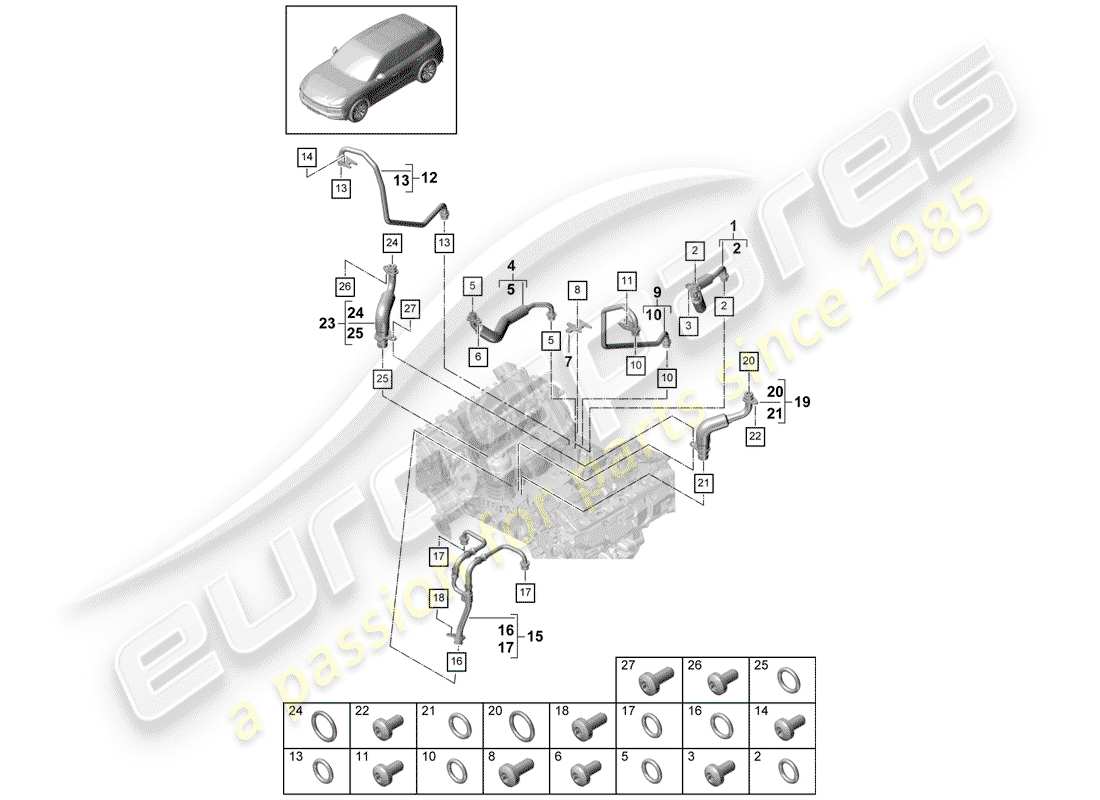 Porsche Cayenne E3 (2018) water cooling for Parts Diagram