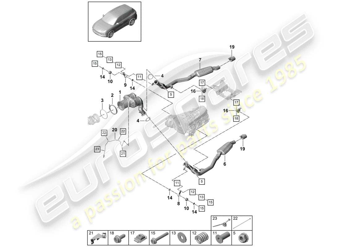 Porsche Cayenne E3 (2018) Exhaust System Parts Diagram