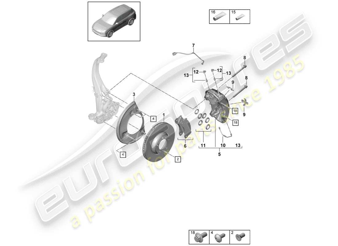 Porsche Cayenne E3 (2018) disc brakes Parts Diagram