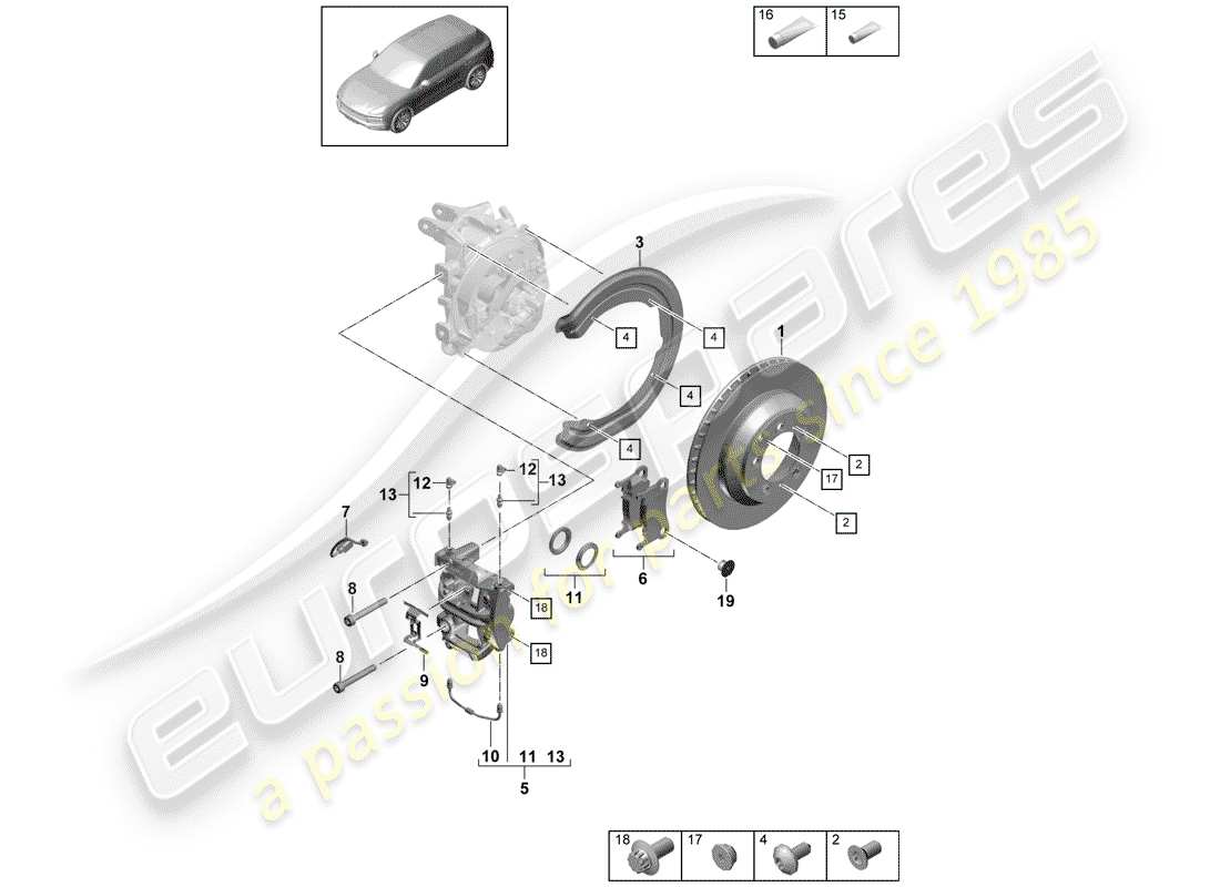 Porsche Cayenne E3 (2018) disc brakes Parts Diagram