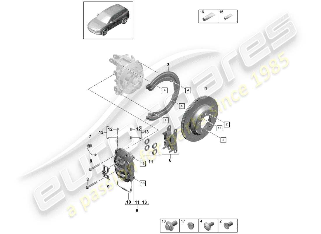 Porsche Cayenne E3 (2018) disc brakes Parts Diagram