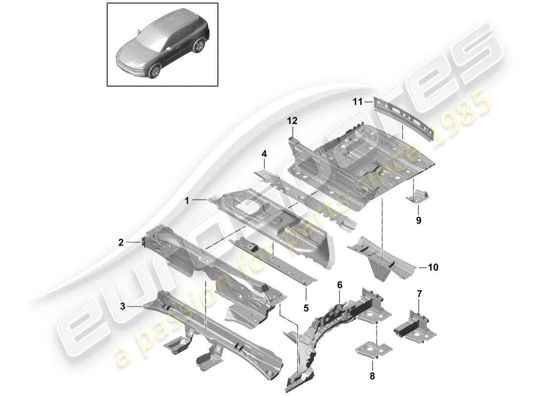 Porsche Cayenne E3 (2018) floor plates Parts Diagram