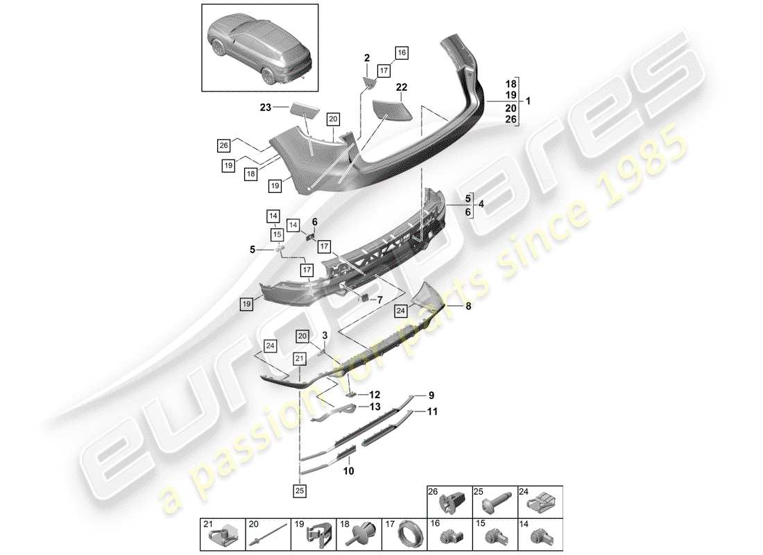 Porsche Cayenne E3 (2018) BUMPER Parts Diagram