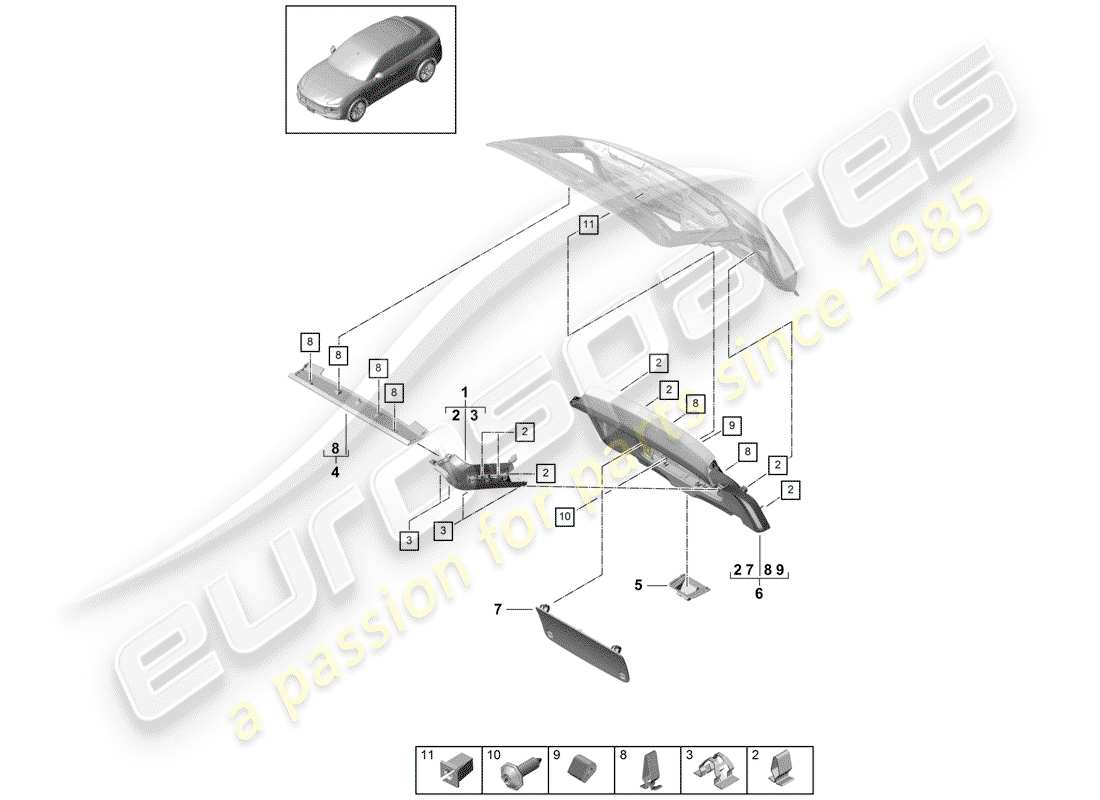 Porsche Cayenne E3 (2018) trim panel for hatch gate Parts Diagram