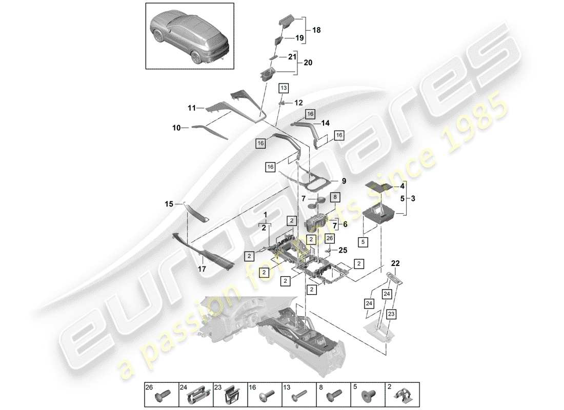 Porsche Cayenne E3 (2018) CENTER CONSOLE Parts Diagram