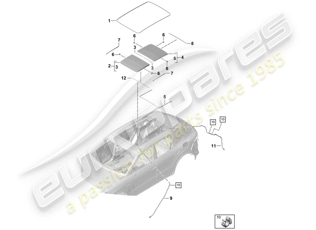 Porsche Cayenne E3 (2018) glass roof Parts Diagram