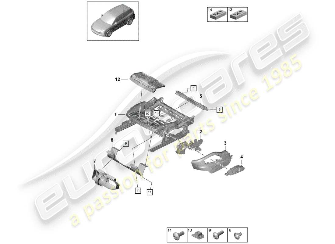 Porsche Cayenne E3 (2018) seat frame Parts Diagram