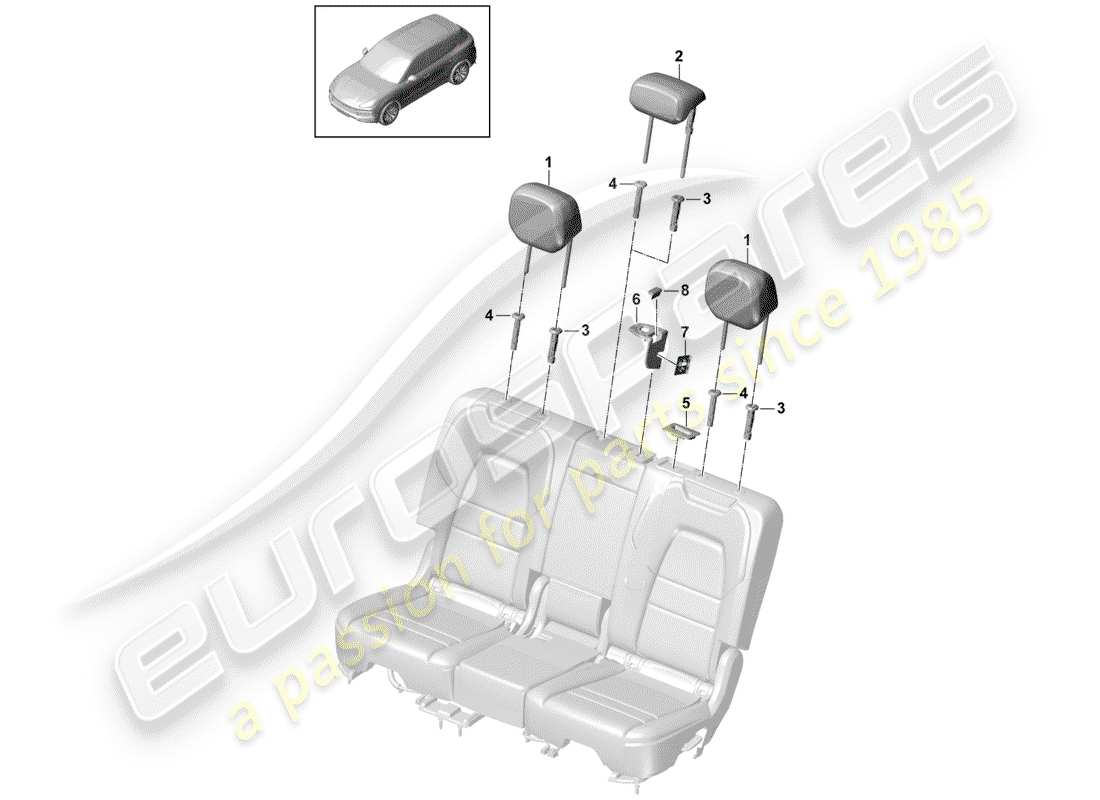Porsche Cayenne E3 (2018) headrest Parts Diagram